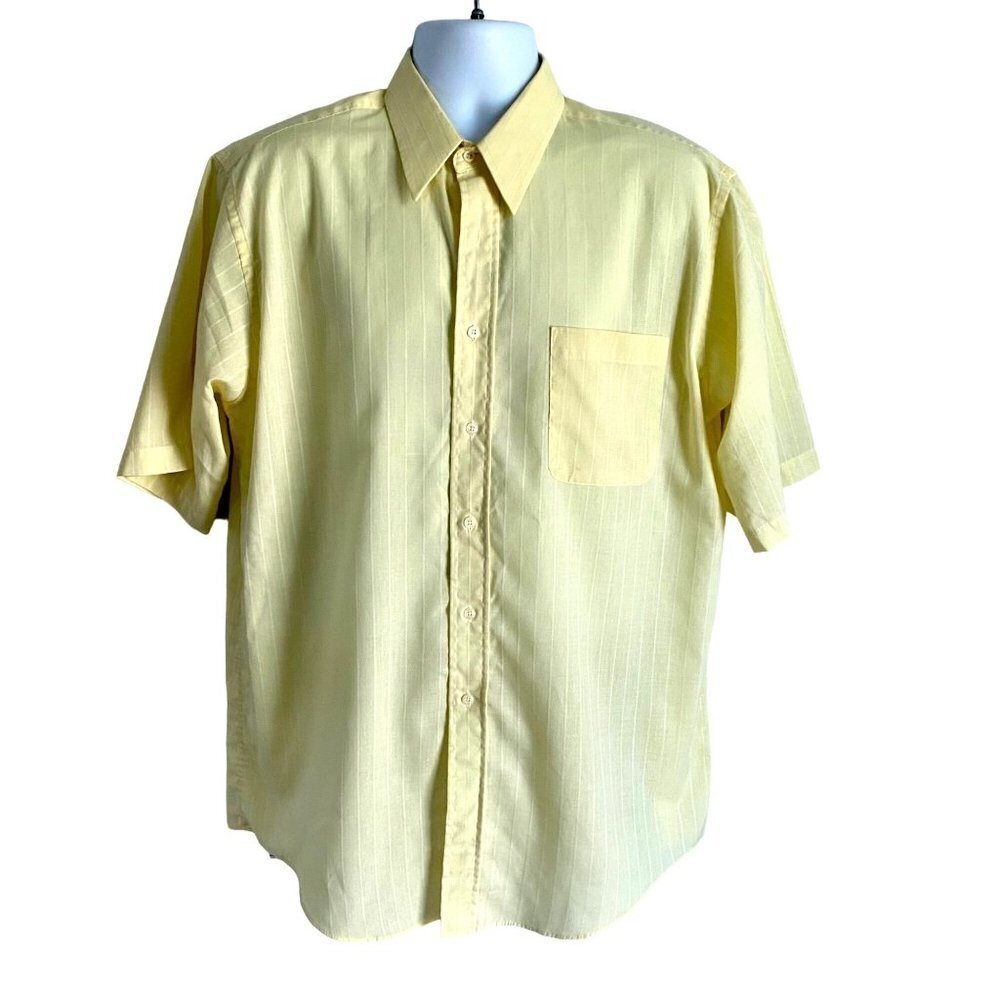 Carl Michaels Yellow Short Sleeve Button Down Shirt Neck 17